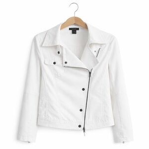 Karen Kane White Linen Blend Moto Jacket XS | Cropped Zip Jacket Spring